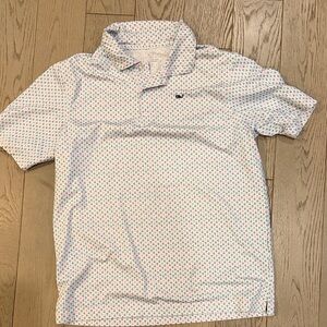 Vineyard Vines White Polo with Blue, Aqua and Pink Palm Tree print